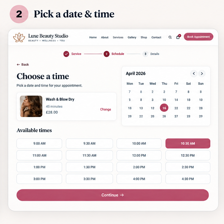 Step 2: pick a date and available time for the appointment