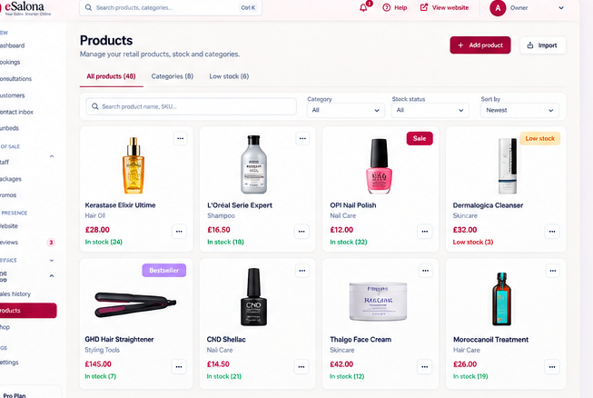 eSalona point of sale product register