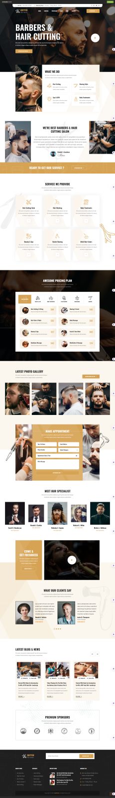 Qutter barber and hair salon website template preview